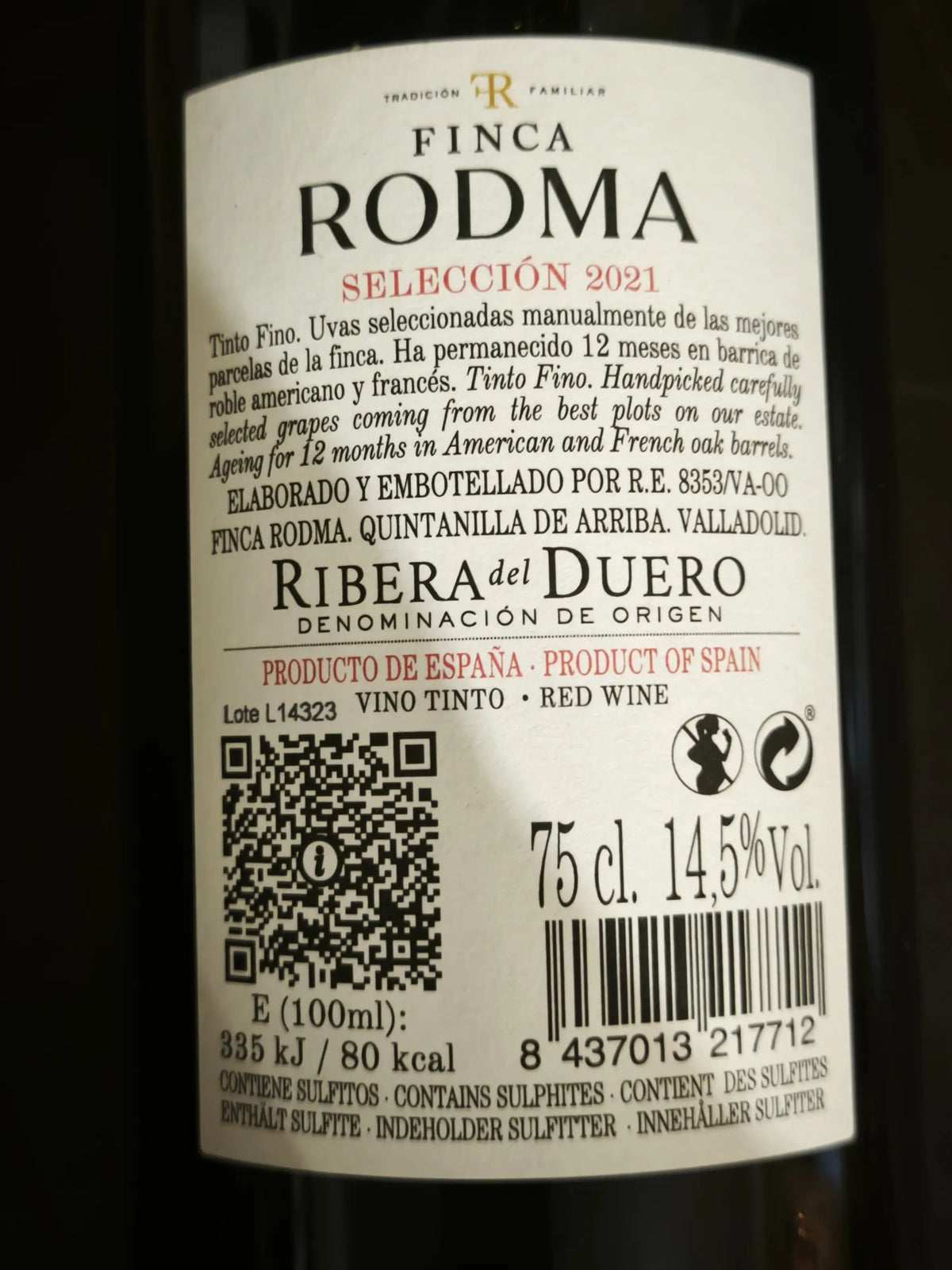 Zadní etiketa – Selección