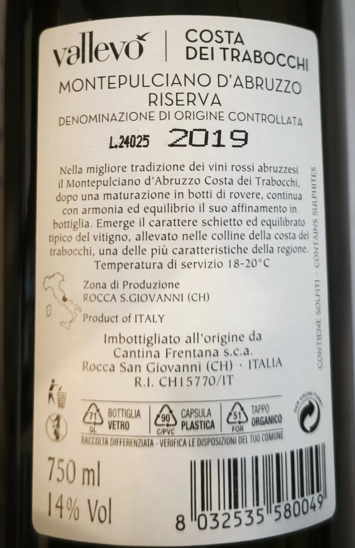 Zadní etiketa – Montepulciano d´Abruzzo DOC Riserva