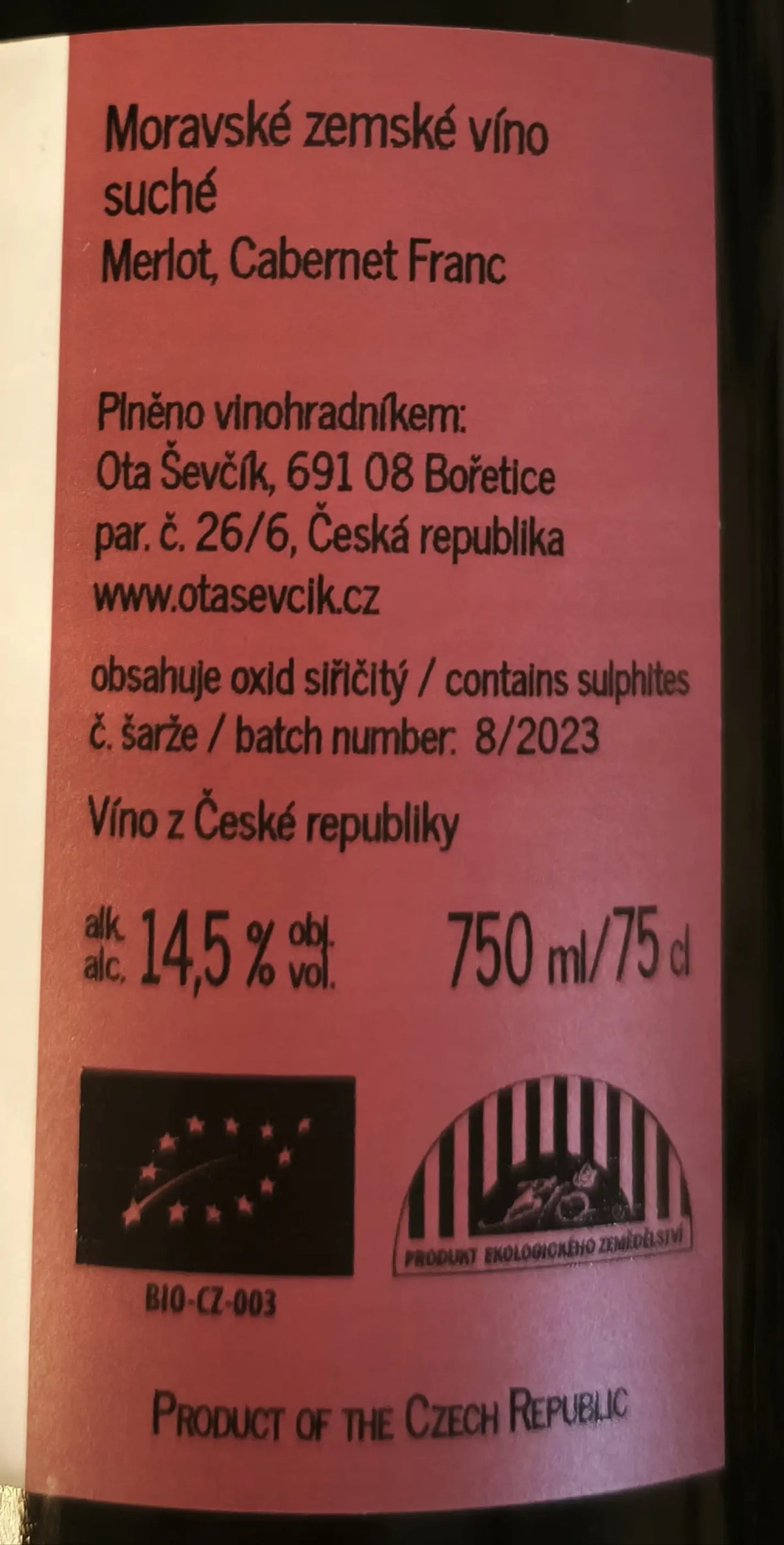 Zadní etiketa – Merlot