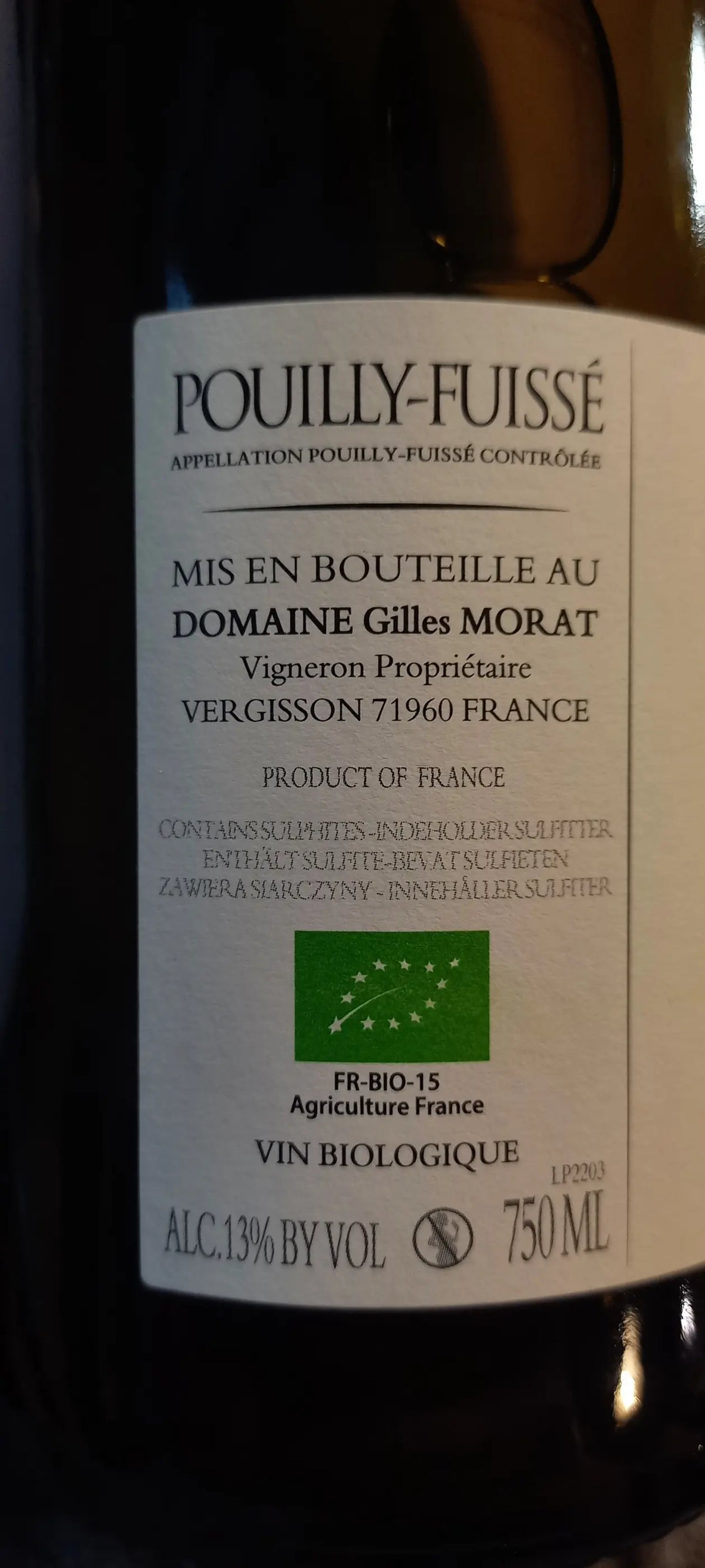Zadní etiketa – Pouilly-Fuissé AOC "Terres du Menhir"
