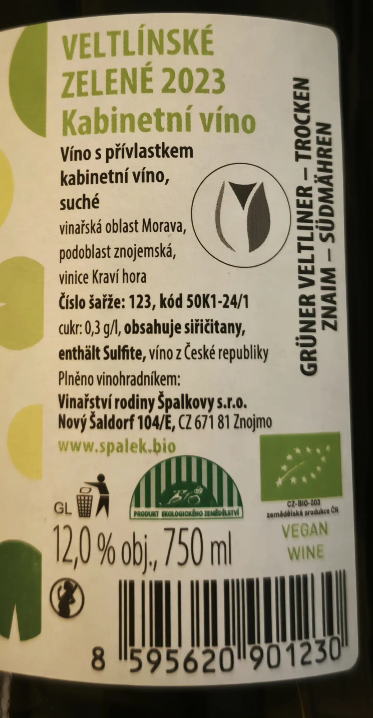 Zadní etiketa – Veltlínské zelené