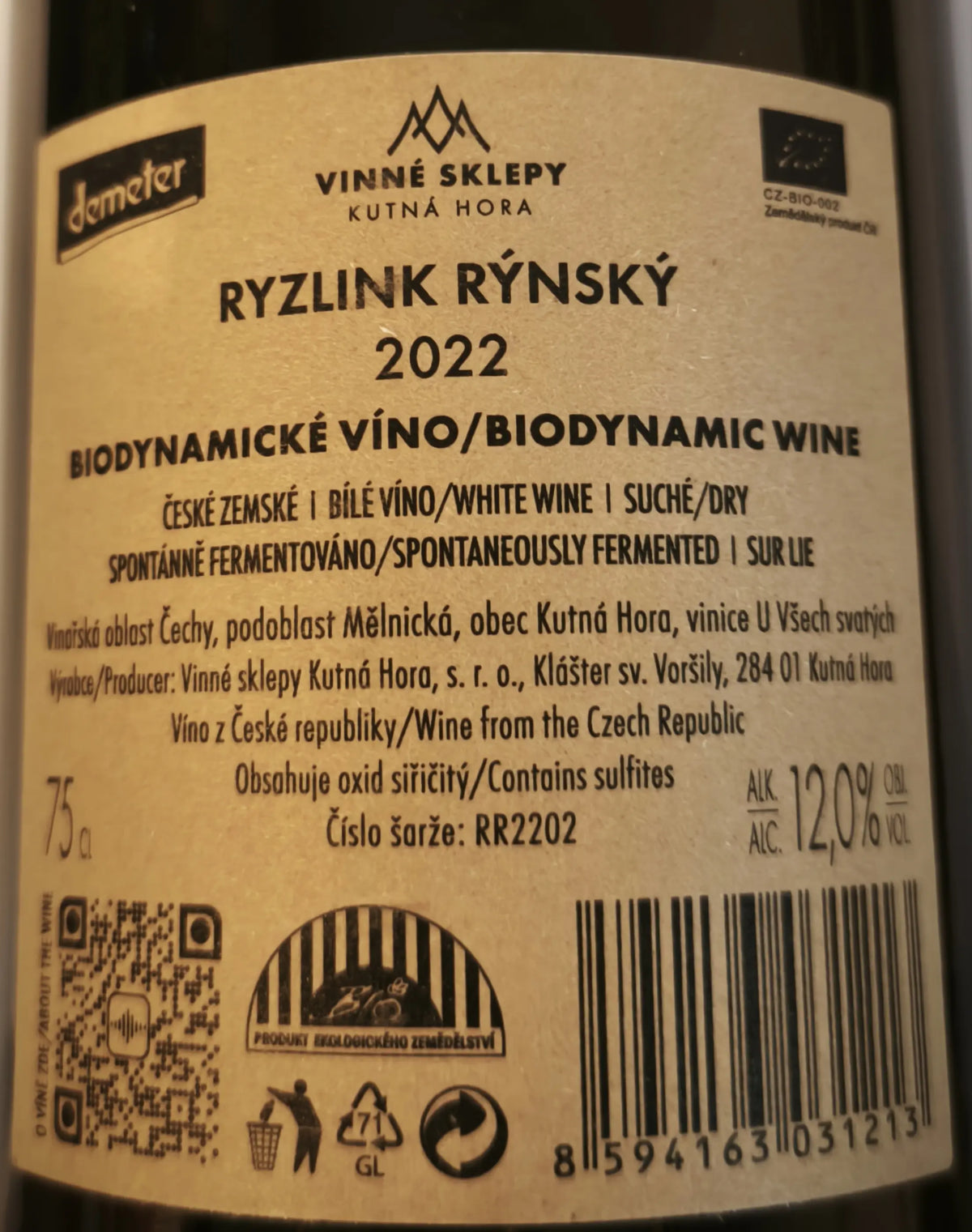 Zadní etiketa – Riesling