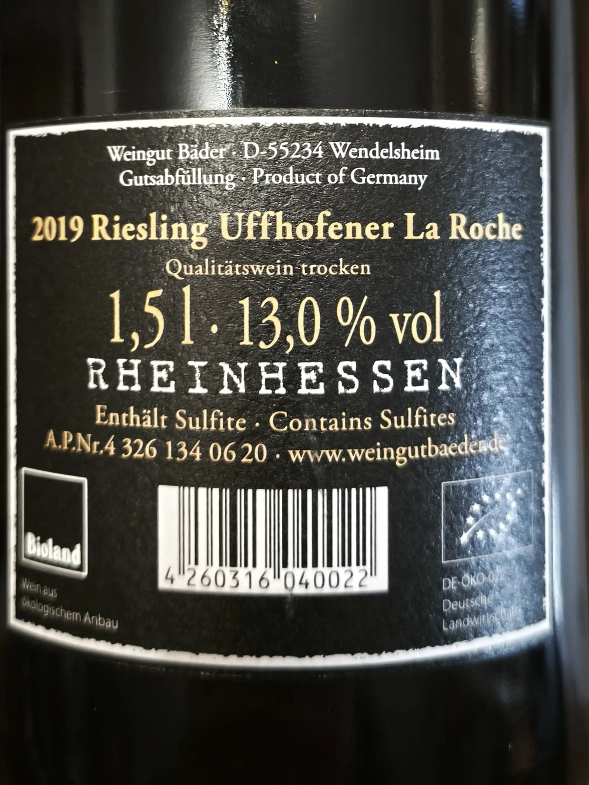 Zadní etiketa – Riesling La Roche Magnum