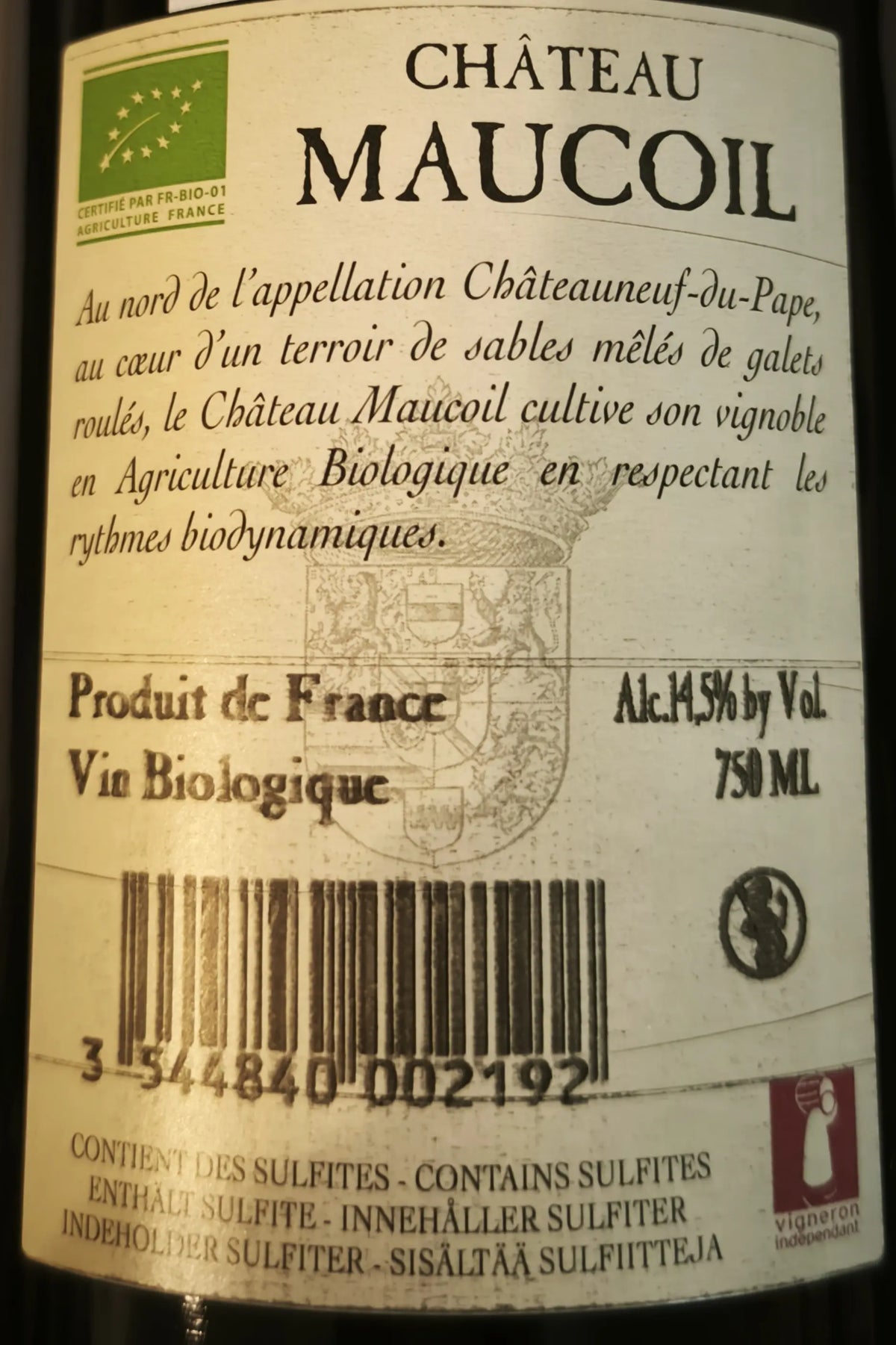 Zadní etiketa – Côtes du Rhône Villages