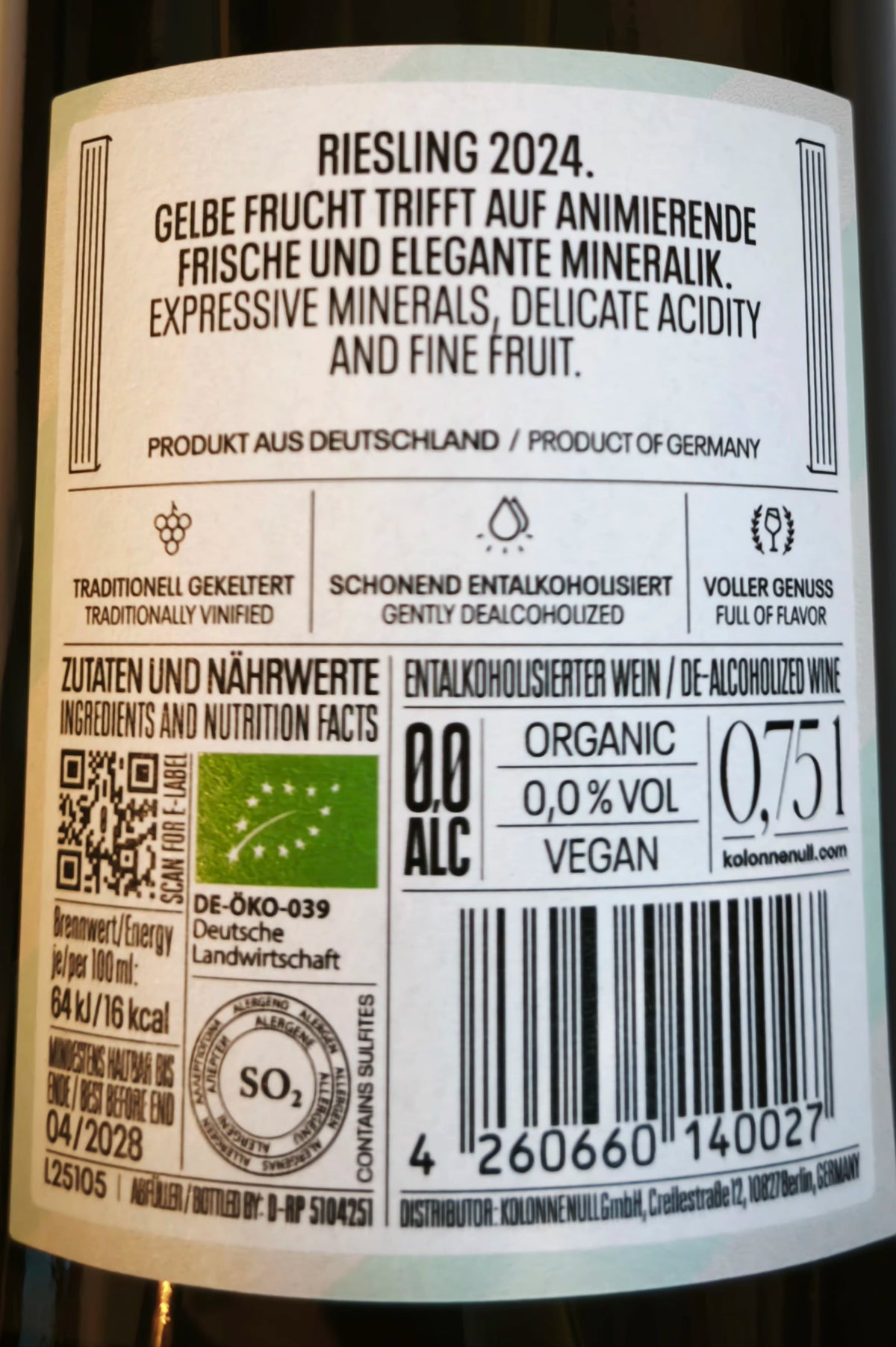 Zadní etiketa – Riesling