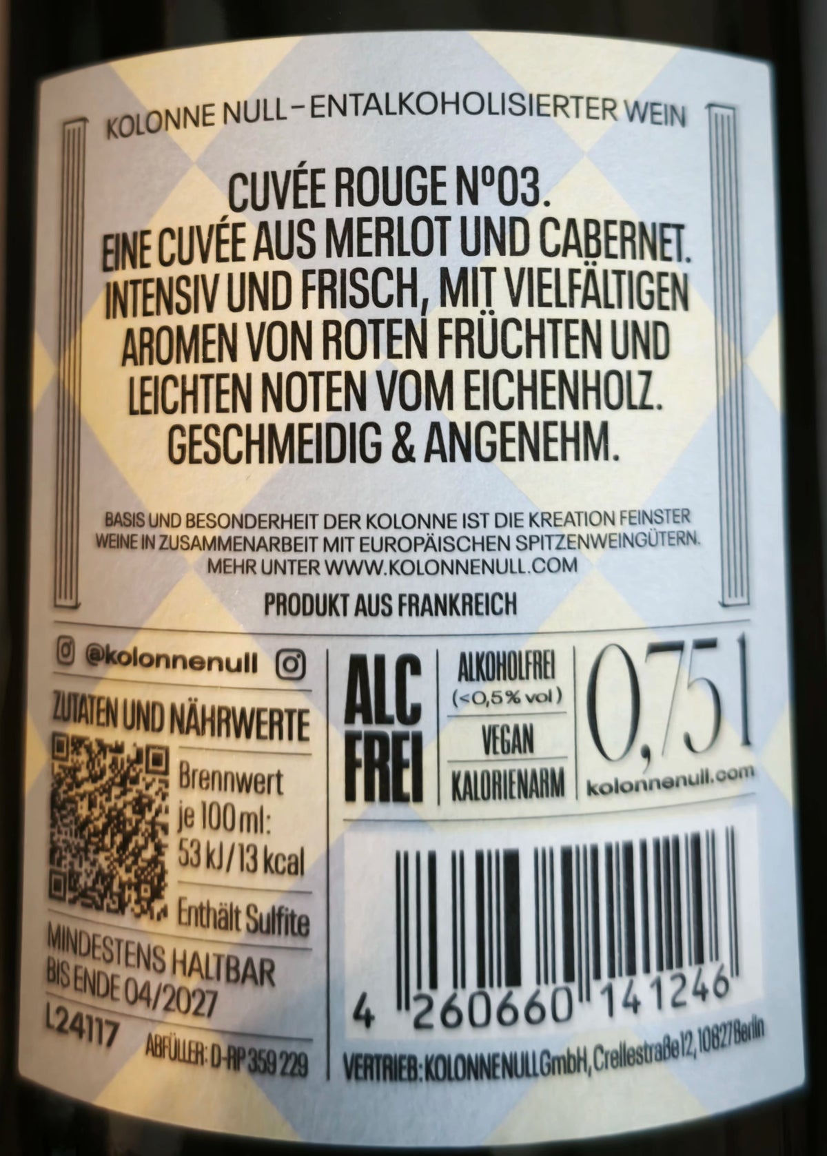 Zadní etiketa – Cuvée Rouge
