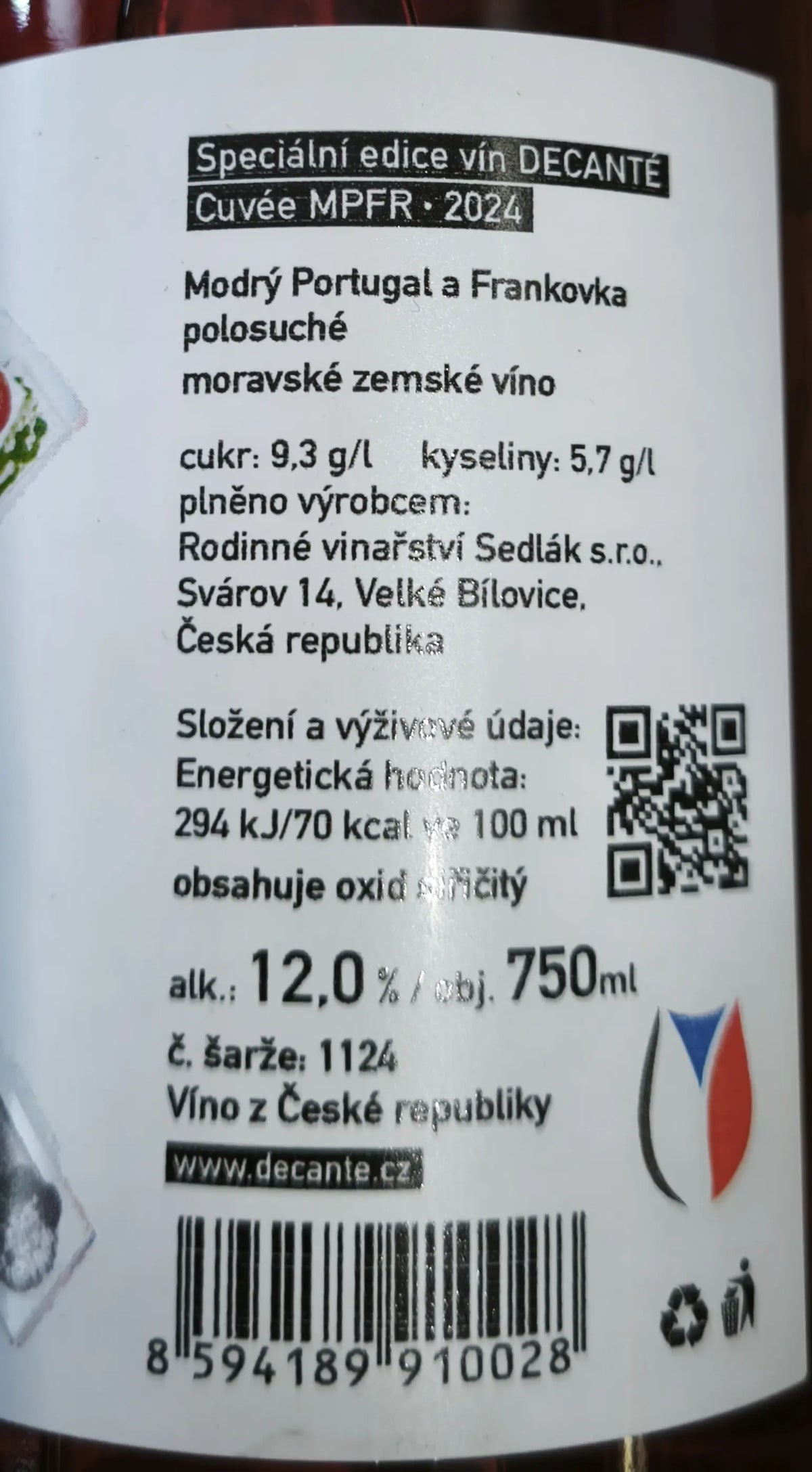 Zadní etiketa – Cuvée MPFR