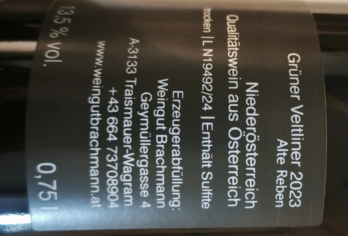 Zadní etiketa – Grüner Veltliner "Alte Reben"