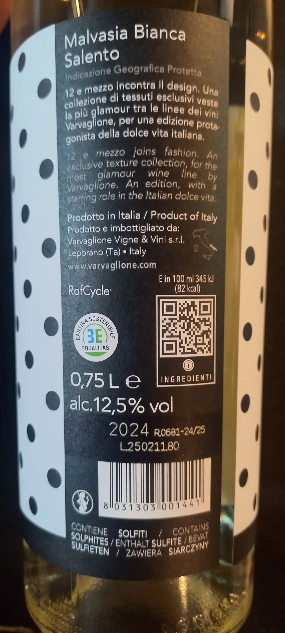 Zadní etiketa – Malvasia Bianca