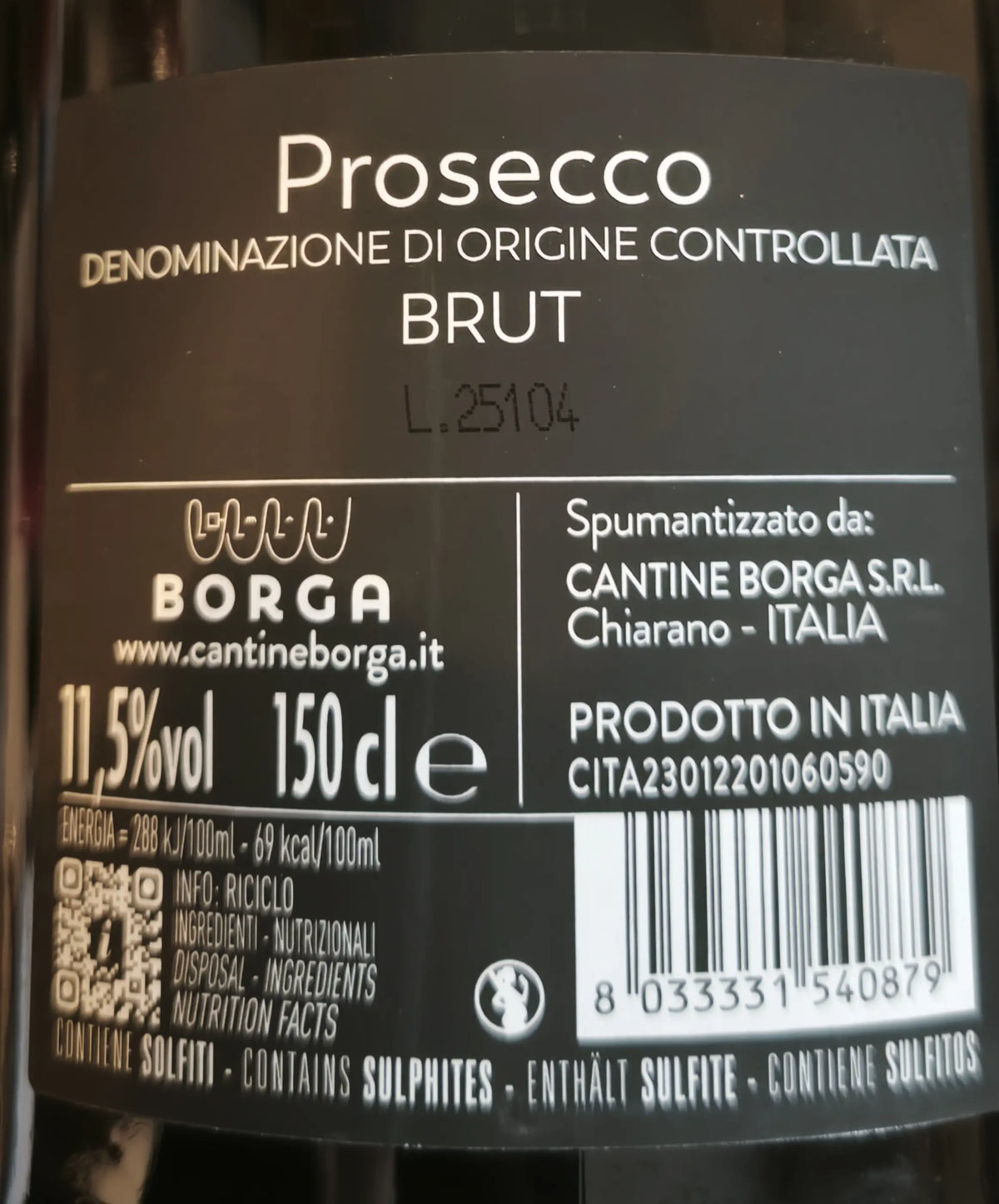 Zadní etiketa – Prosecco Spumante magnum 1,5 L