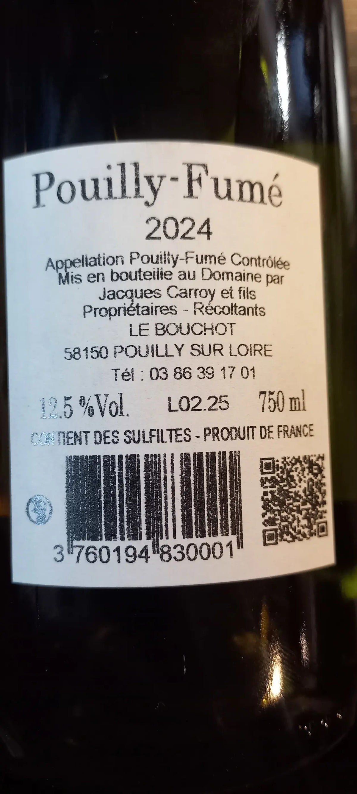 Zadní etiketa – Pouilly-Fumé AOP