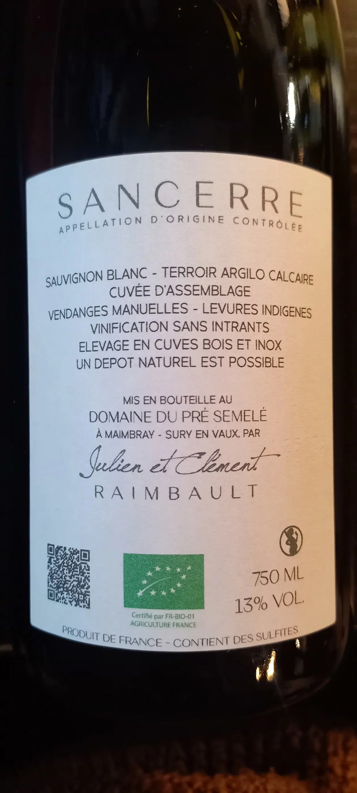 Zadní etiketa – Sancerre blanc AOP