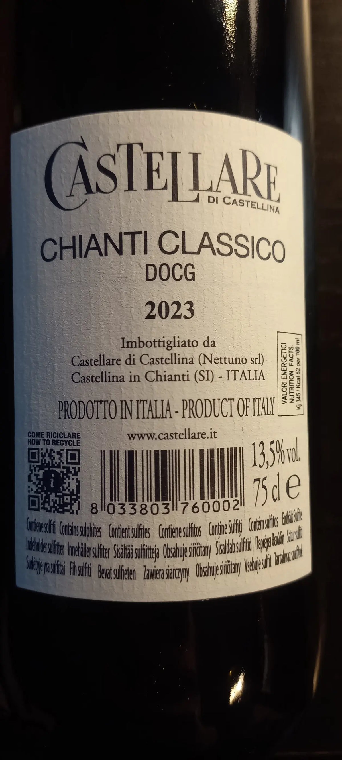 Zadní etiketa – Chianti classico
