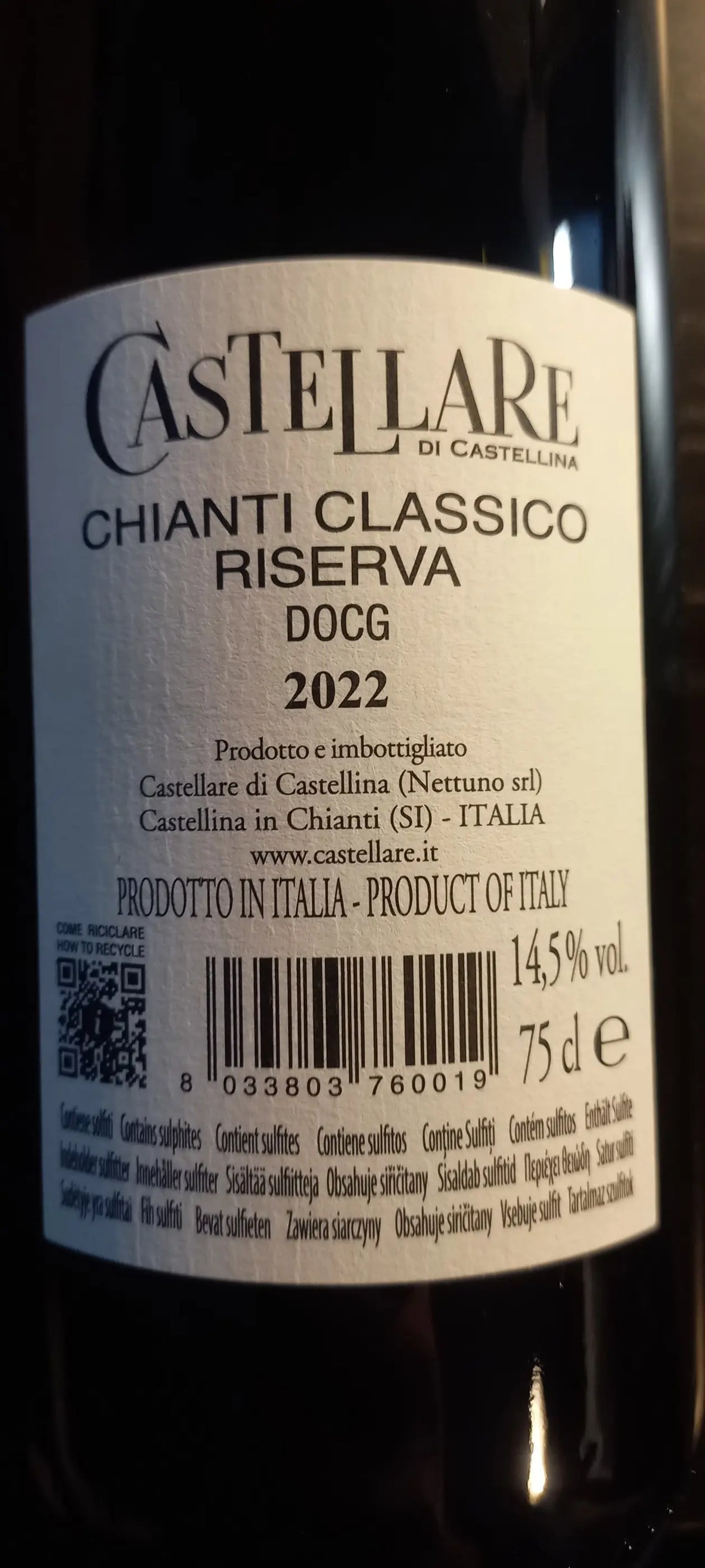 Zadní etiketa – Chianti classico Riserva