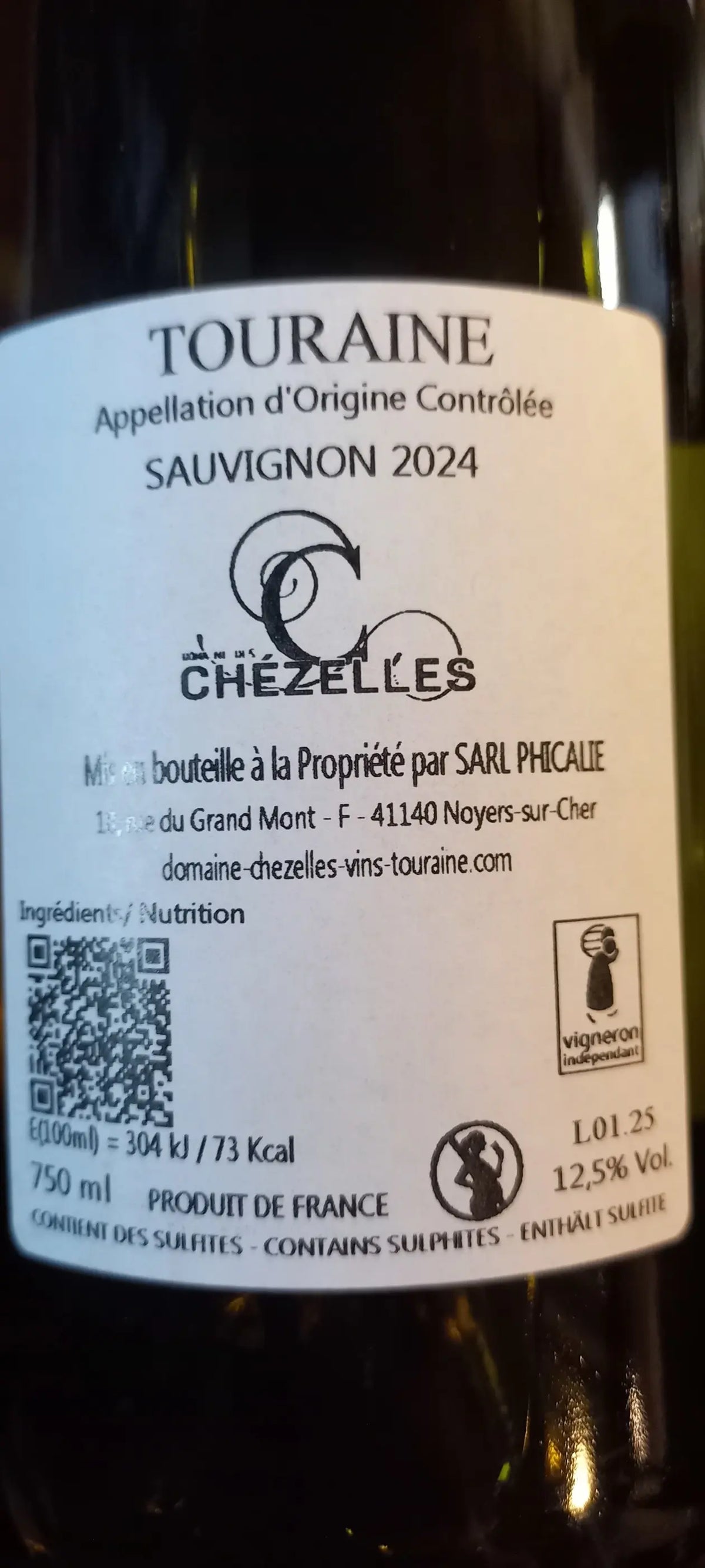 Zadní etiketa – Sauvignon Touraine AOC