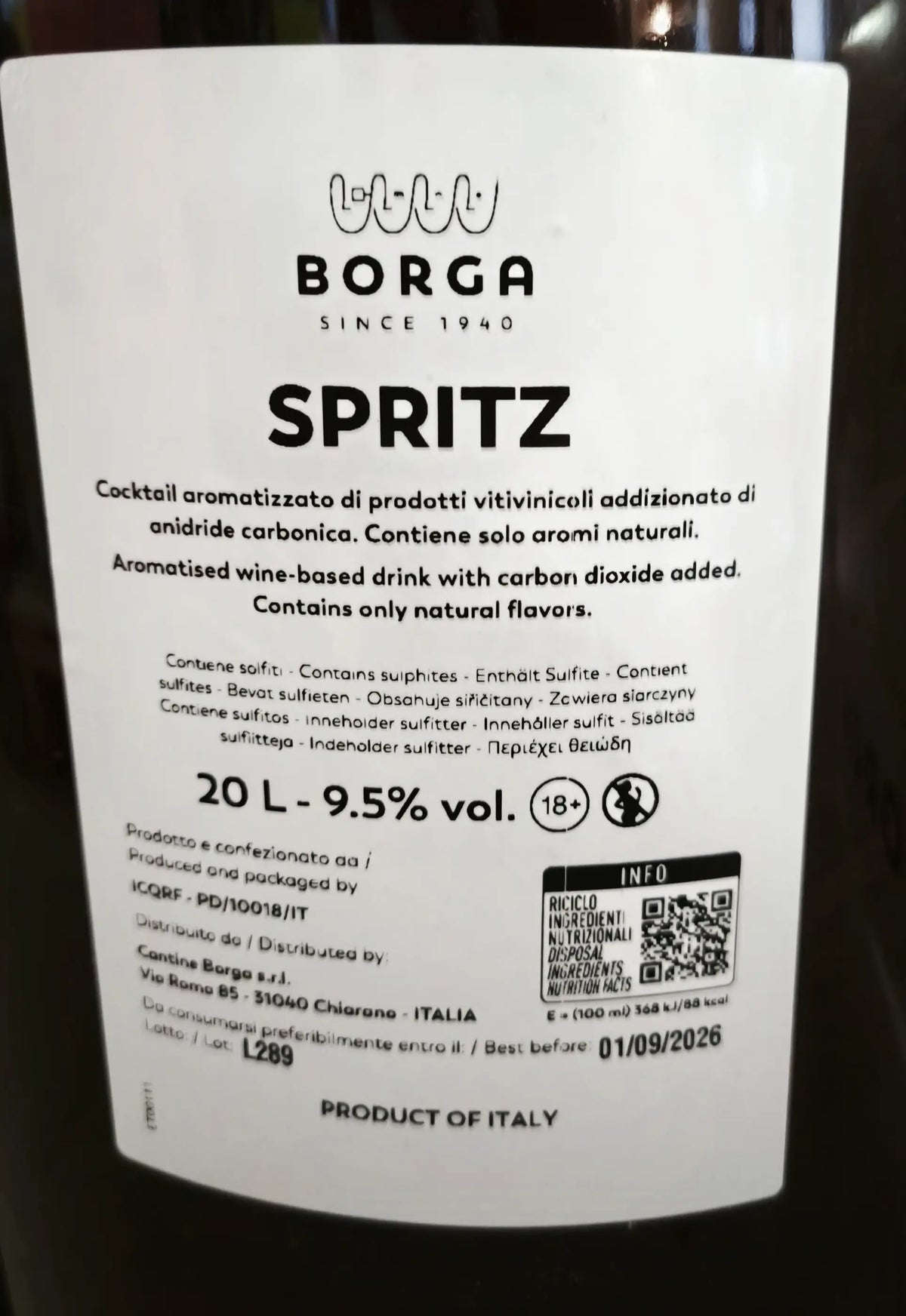 Zadní etiketa – Borga Spritz KEG