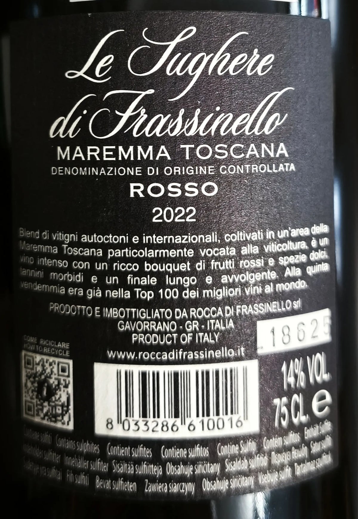 Zadní etiketa – La Sughere di Frasinello