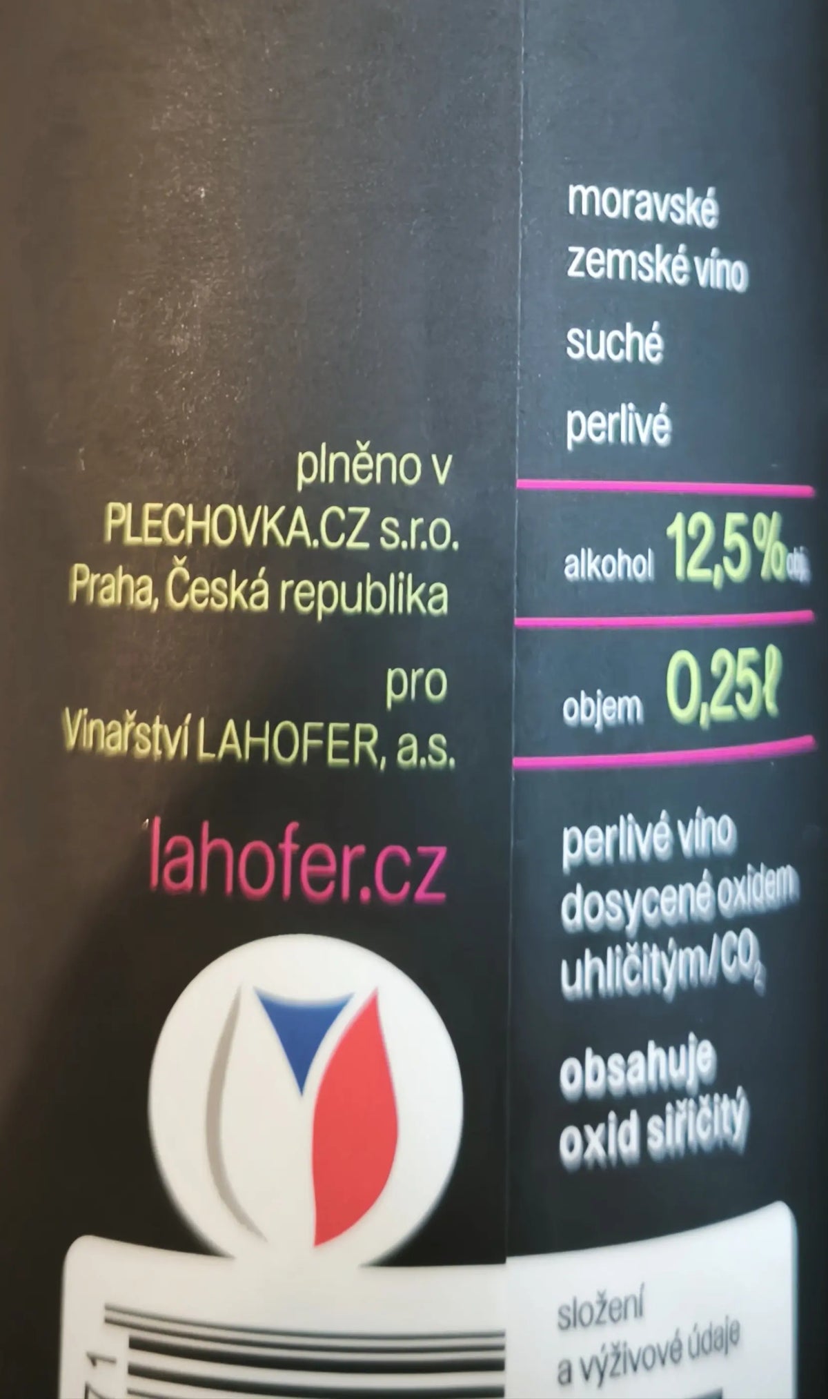 Zadní etiketa – Frizzante Ryzlink rýnský