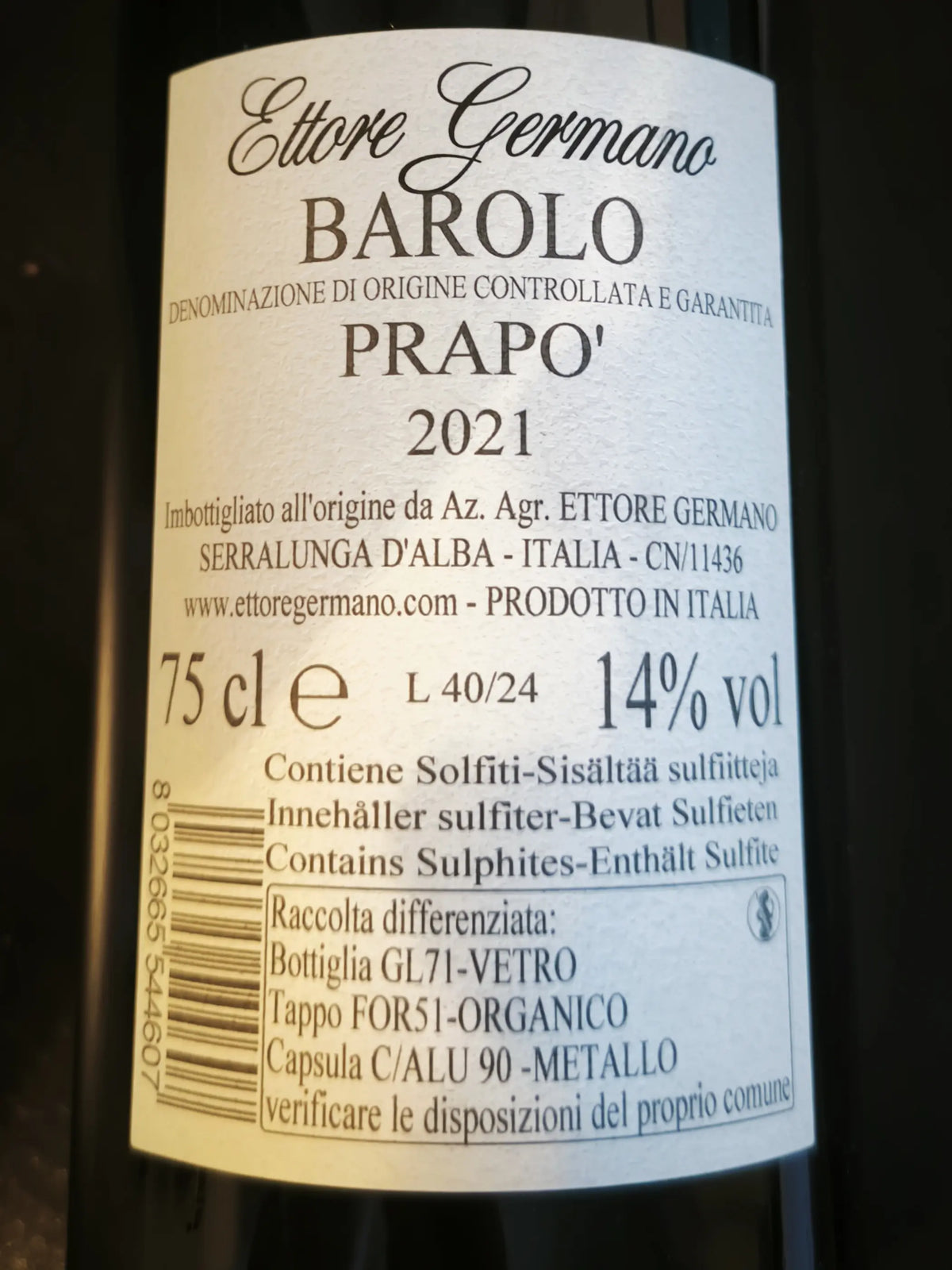 Zadní etiketa – Barolo "Prapó"