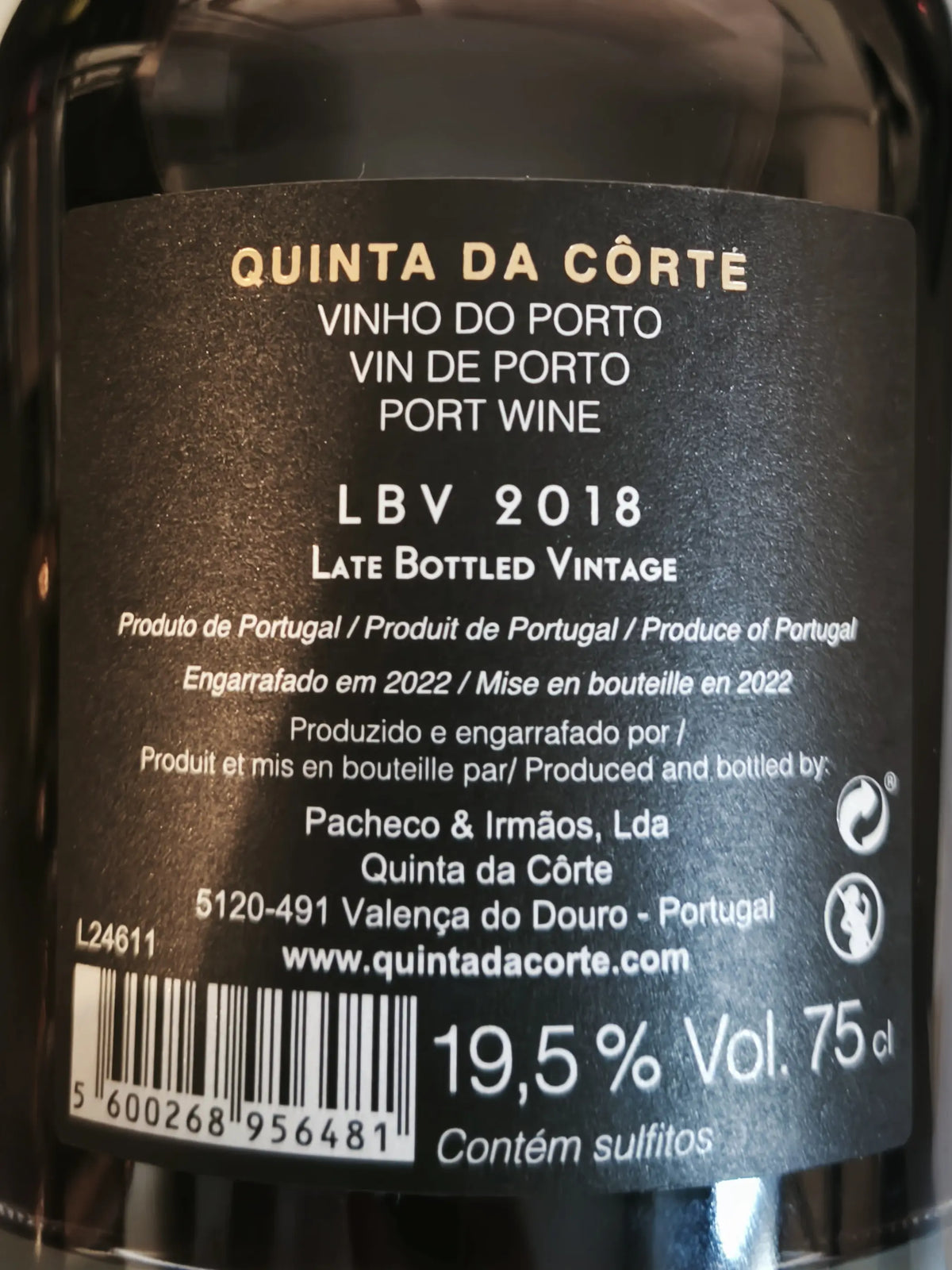 Zadní etiketa – Porto rouge Late Bottle Vintage