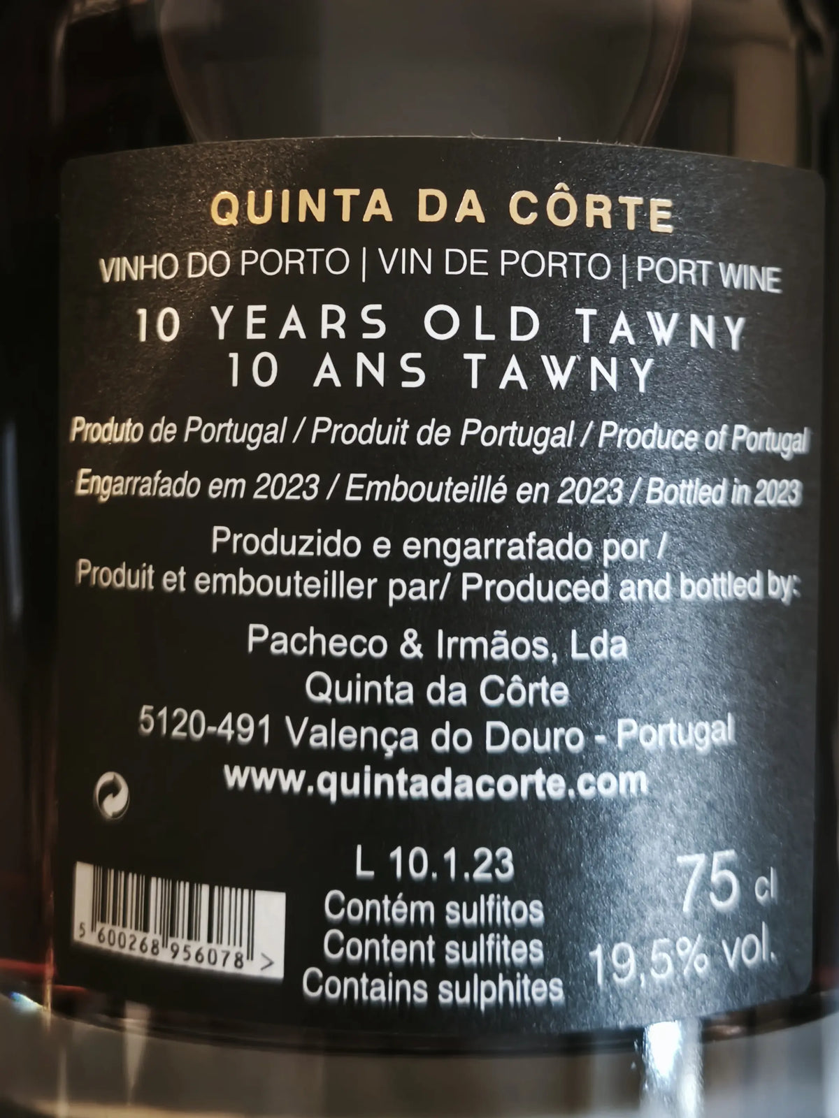 Zadní etiketa – Porto Tawny 10 years old