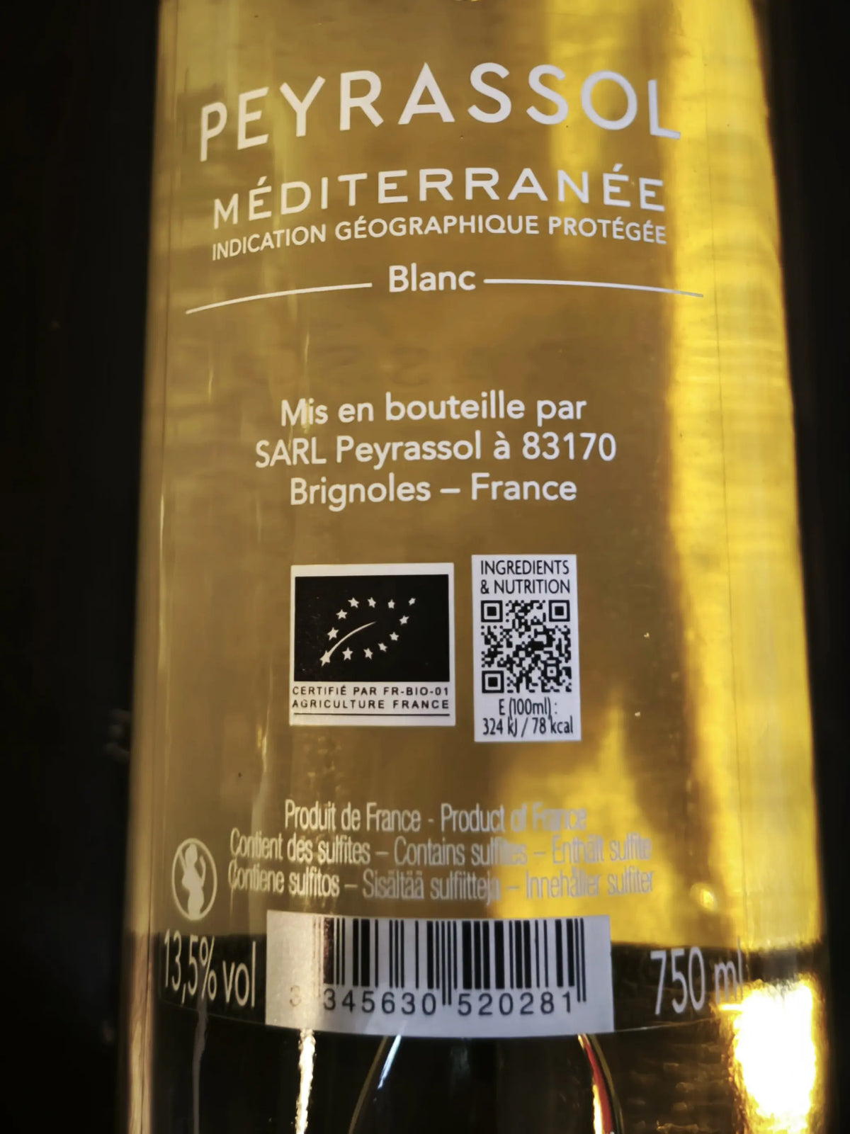 Zadní etiketa – Peyrassol Mediterranée blanc
