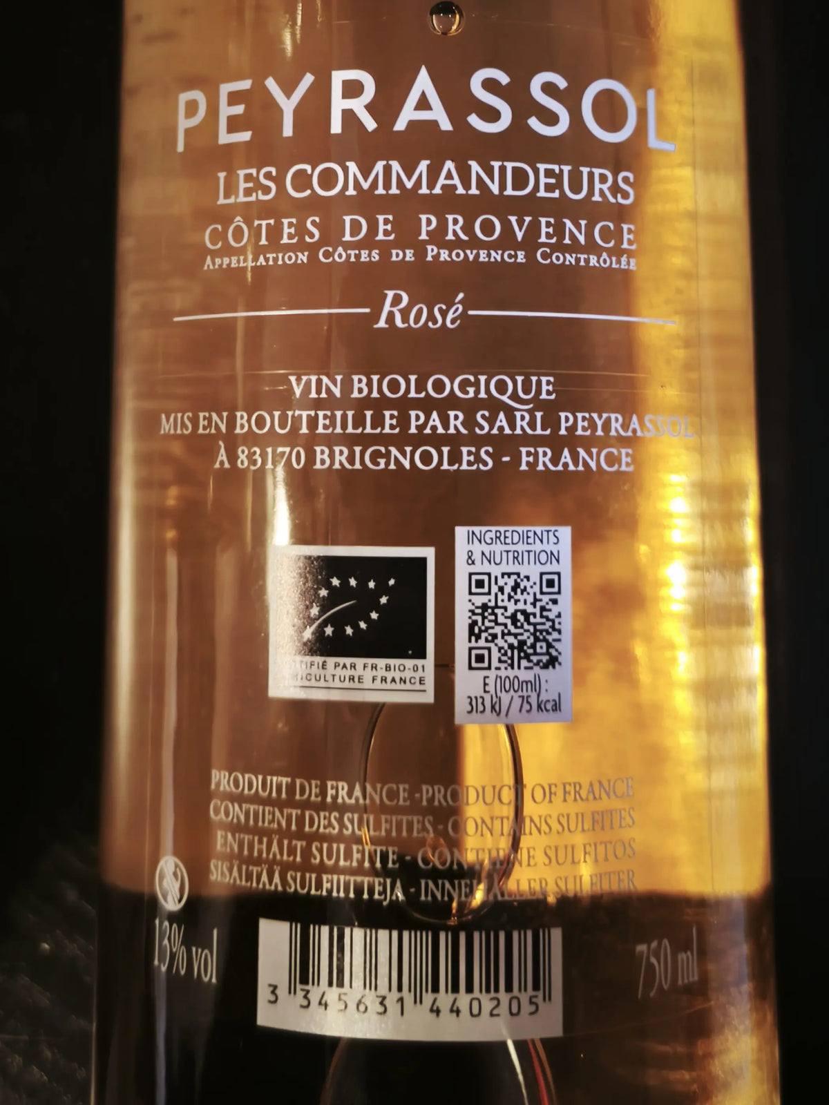 Zadní etiketa – Les Templiers rosé, Côtes de Provence