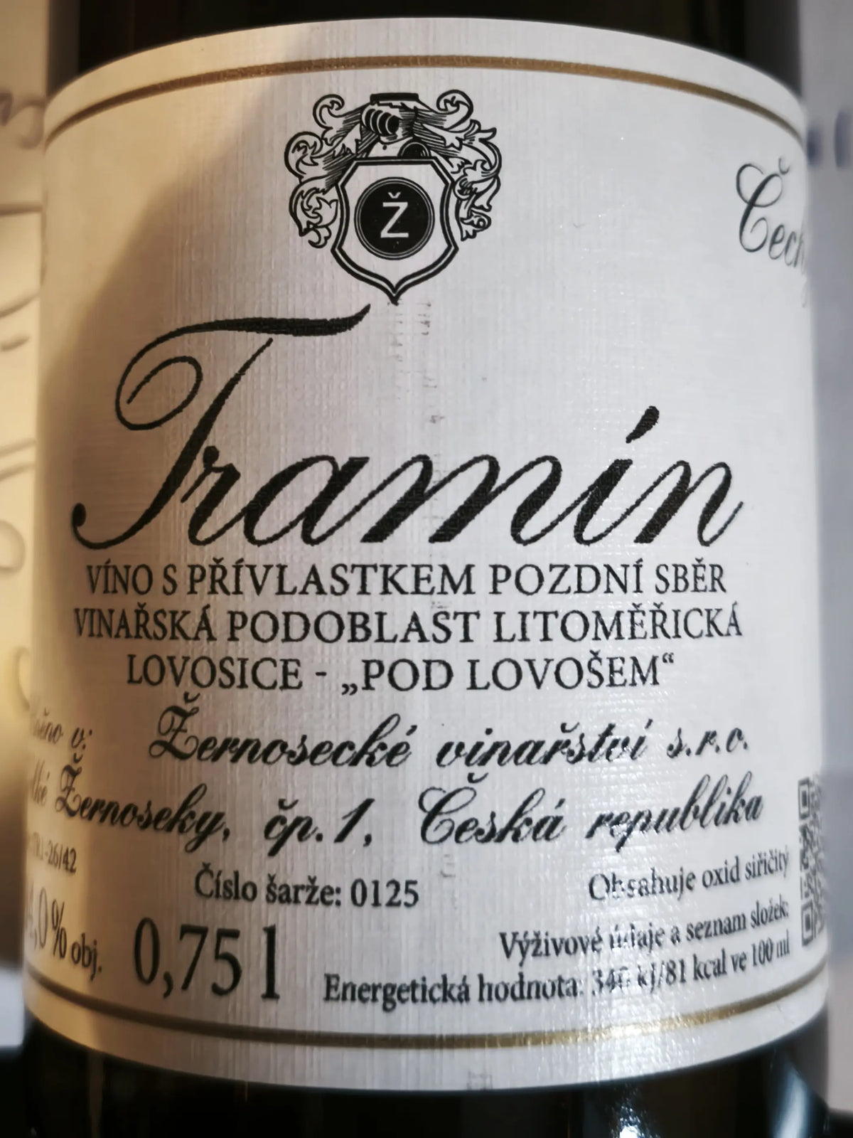 Zadní etiketa – Tramín červený