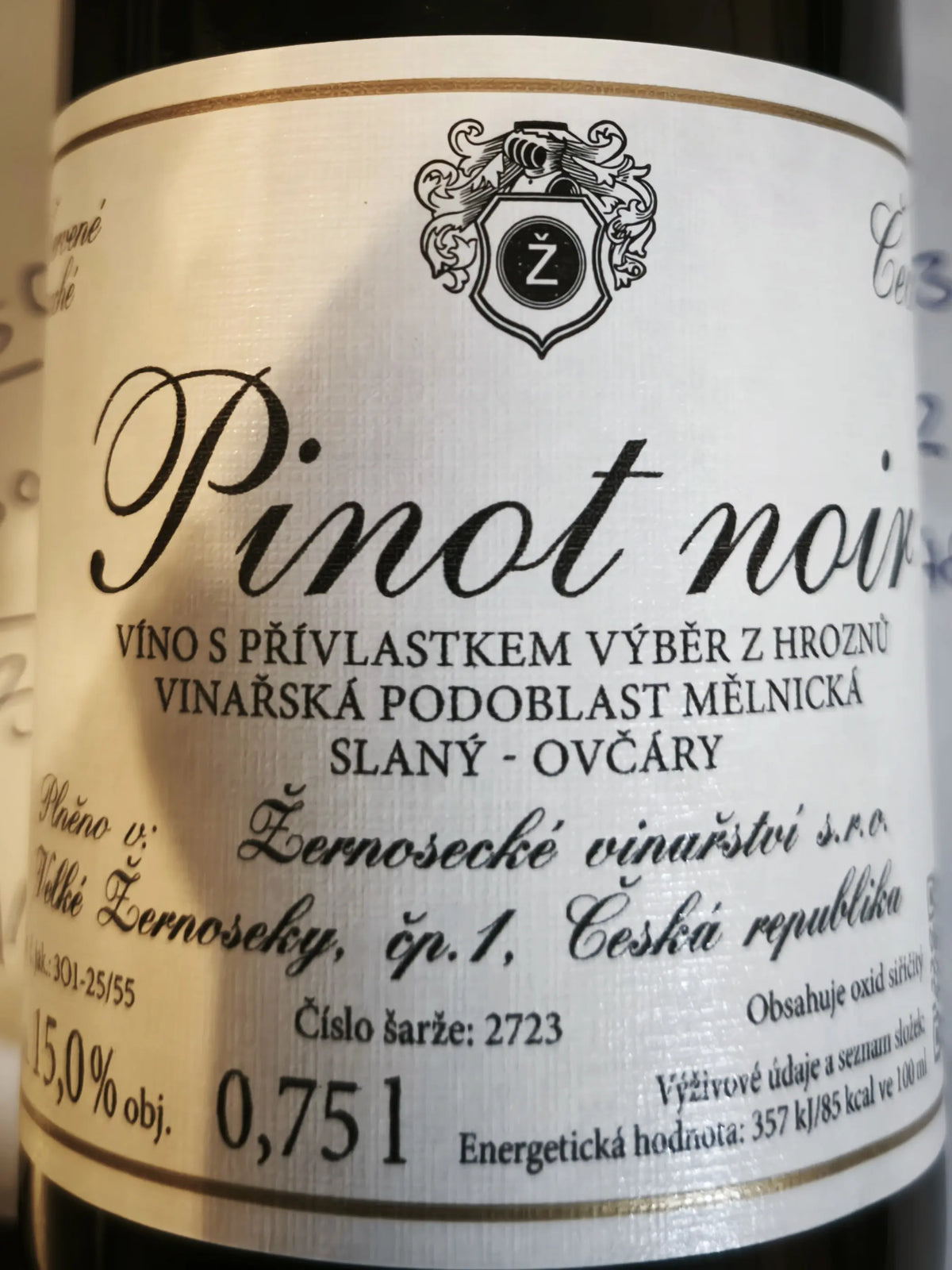 Zadní etiketa – Pinot noir