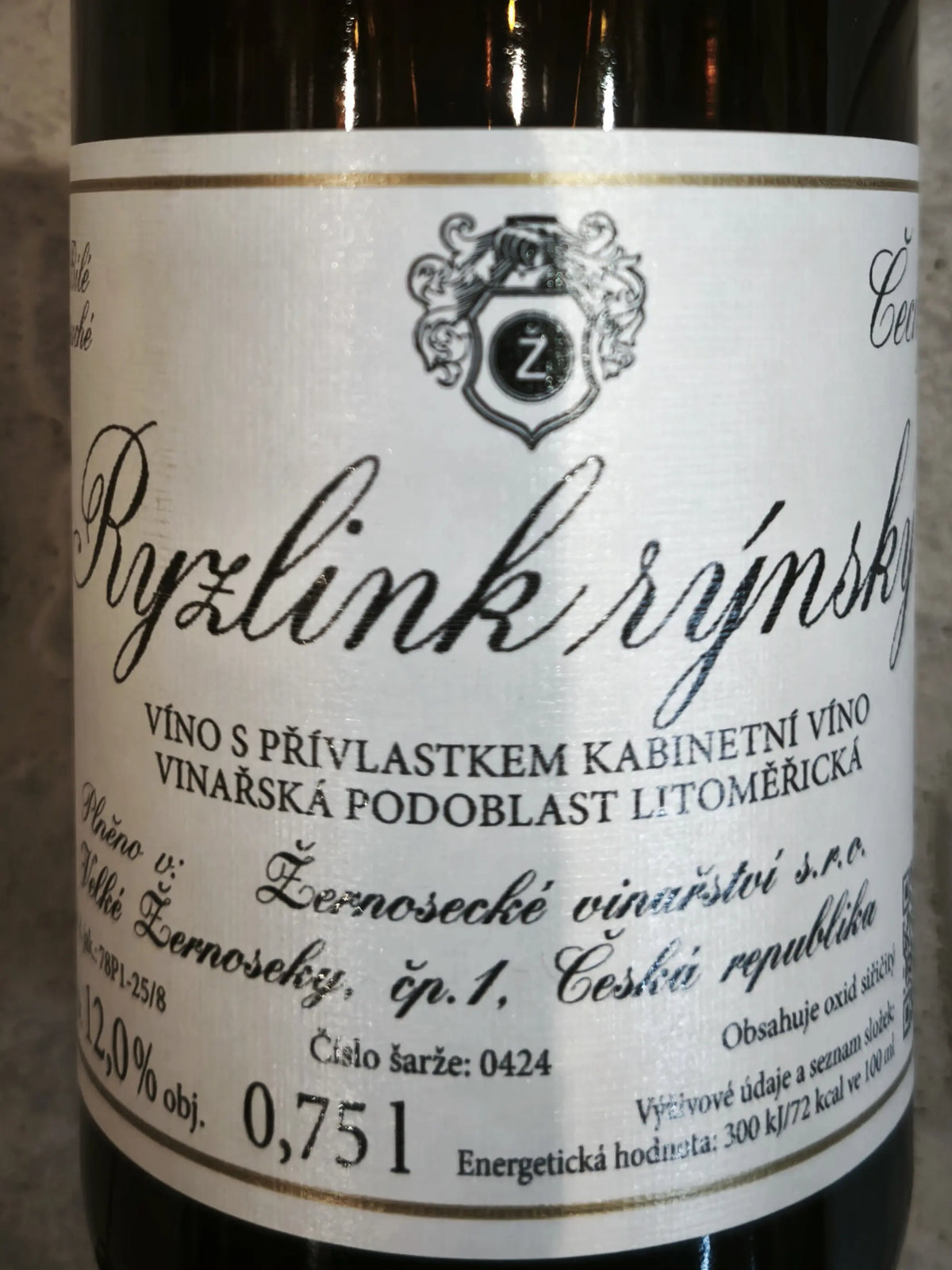 Zadní etiketa – Ryzlink rýnský