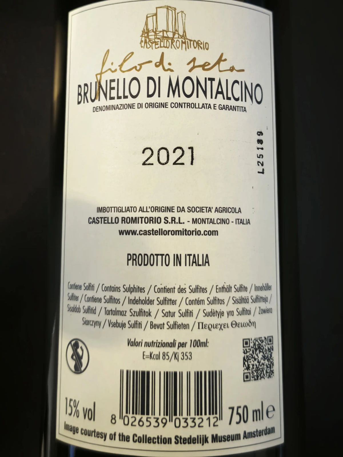 Zadní etiketa – Filo di Seta Brunello di Montalcino