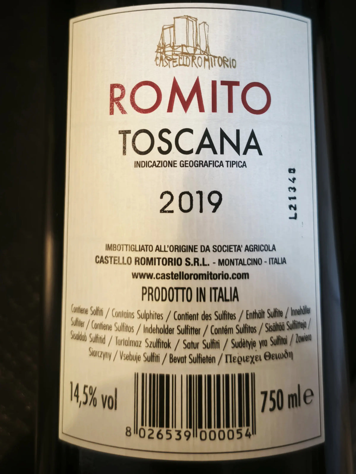 Zadní etiketa – Romito Toscana rosso