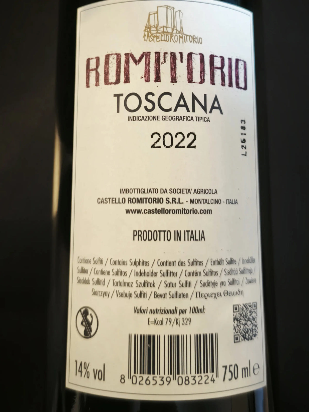 Zadní etiketa – Romitorio Toscana rosso