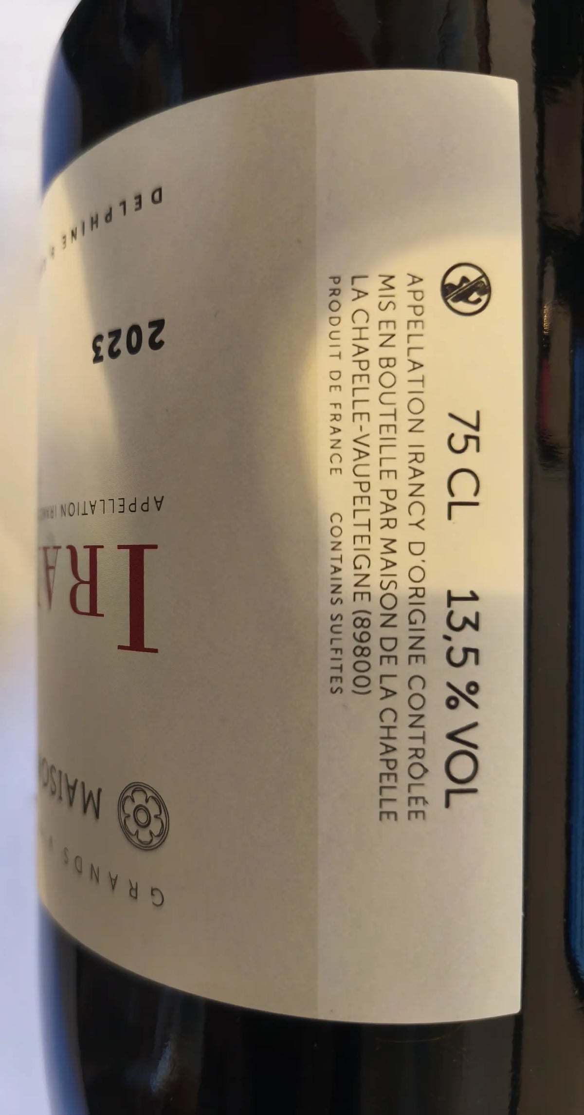 Zadní etiketa – Irancy