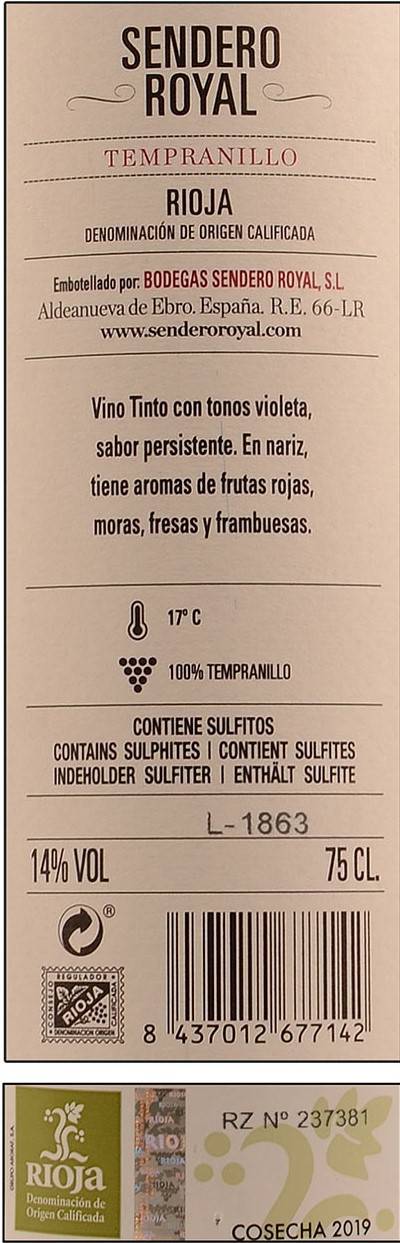 Etiketa Rioja Tempranillo