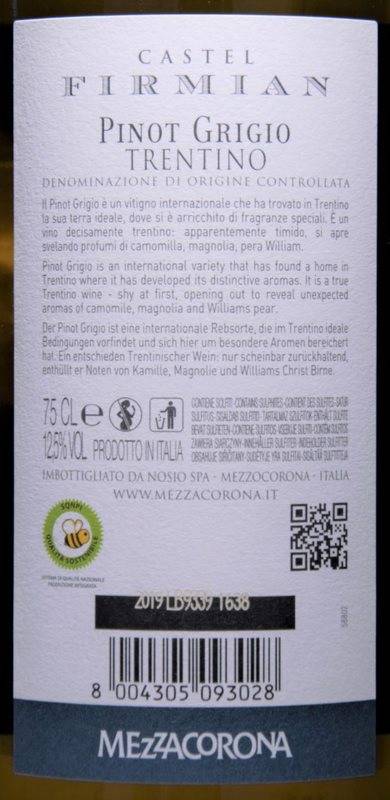 Etiketa Pinot grigio - Castel Firmian