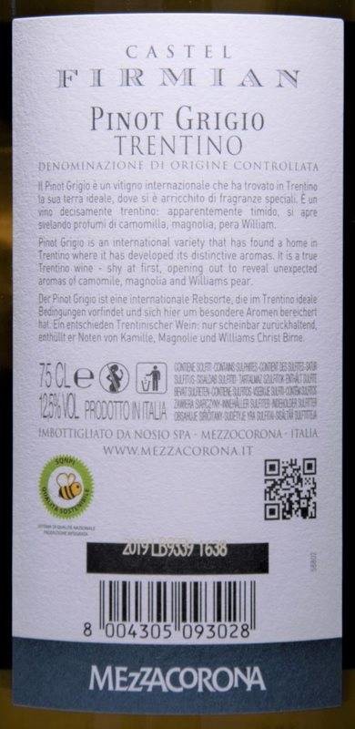Etiketa Pinot grigio - Castel Firmian