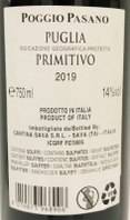Etiketa Primitivo Poggio Pasano, Cantine Sava