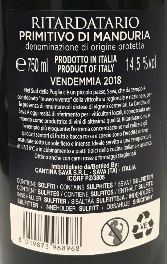 Etiketa Primitivo di Manduria \