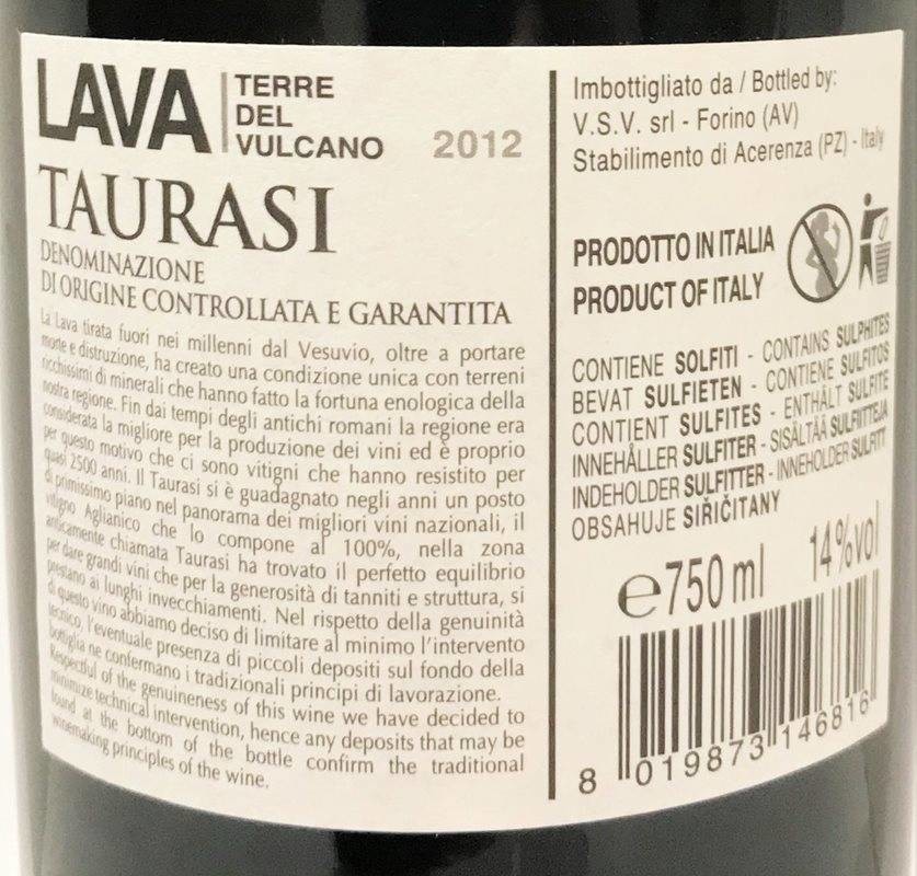 Etiketa Taurasi, Lava