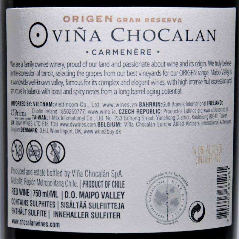 Etiketa Carmenere Gran Reserva ORIGEN 