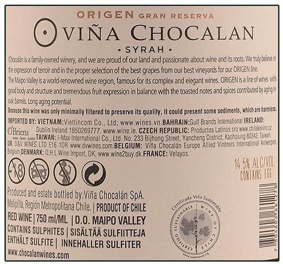 Etiketa Syrah Gran Reserva ORIGEN