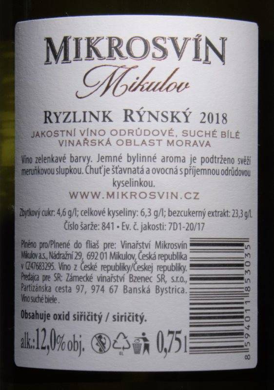 Etiketa Ryzlink rýnský