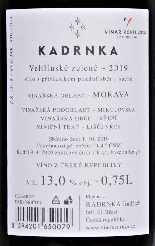 Etiketa K2 Veltlínské zelené Liščí vrch