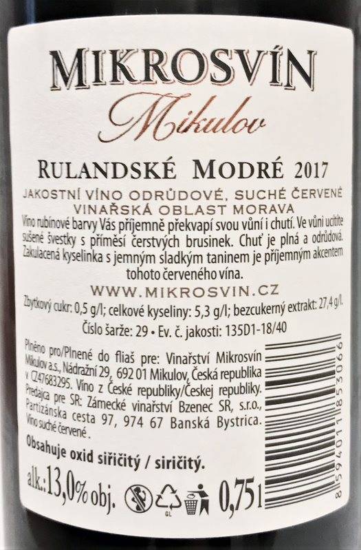 Etiketa Rulandské modré