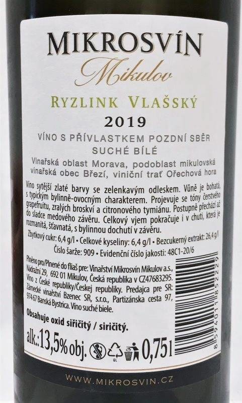 Etiketa Ryzlink vlašský