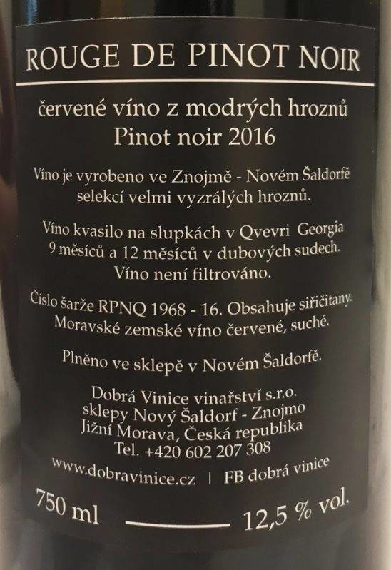 Etiketa Rouge de Pinot noir qvevri