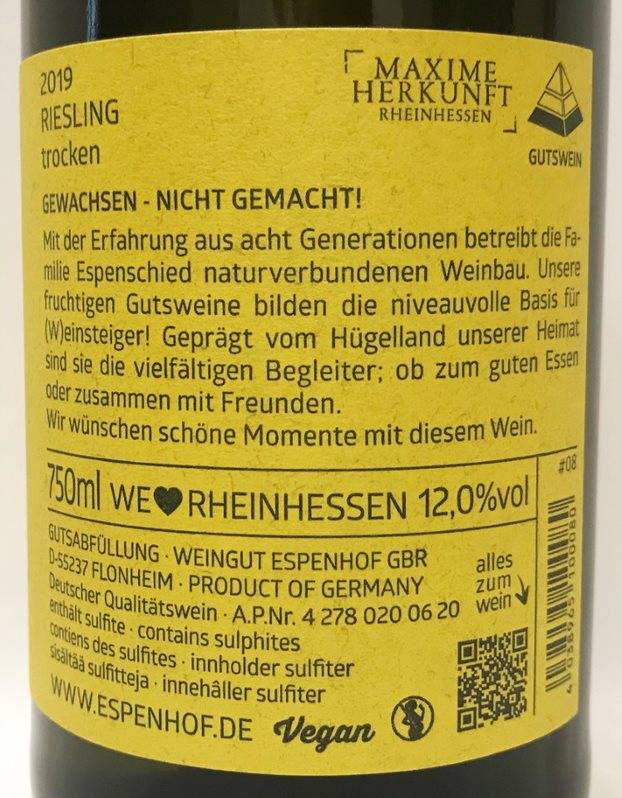 Etiketa Riesling QbA
