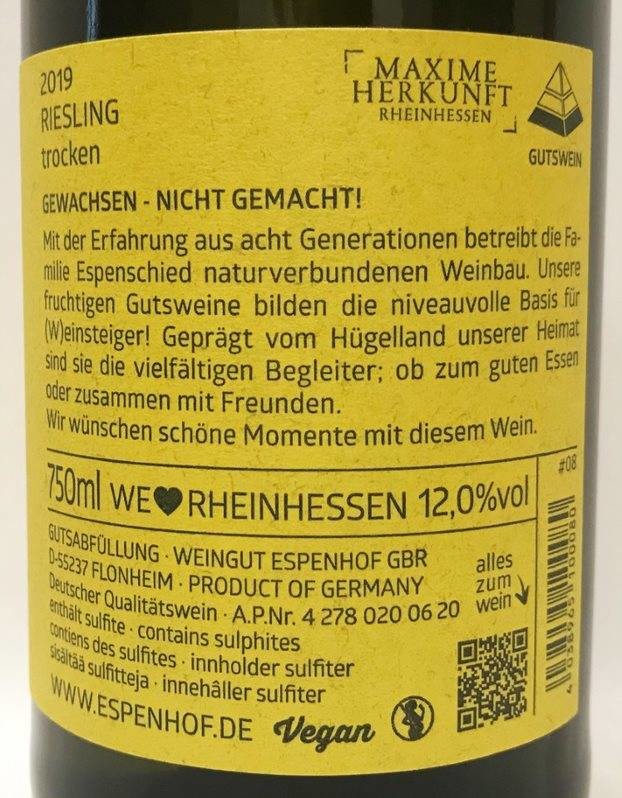 Etiketa Riesling QbA