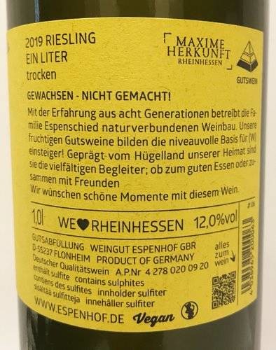 Etiketa Riesling EIN Liter